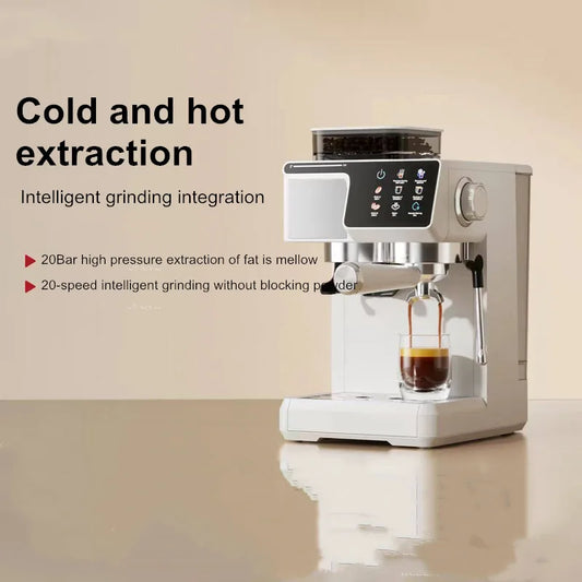 2-in-1 Cold & Hot Coffee Maker with Built-in Grinder & Milk Frother | Compact Espresso Machine for Home, Office & Small Cafés