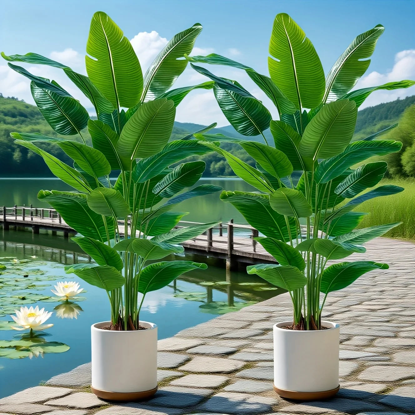 2pcs Artificial Banana Trees with 48 Realistic Tropical Leaves for Gardens Weddings Homes Offices Without Flower Pots