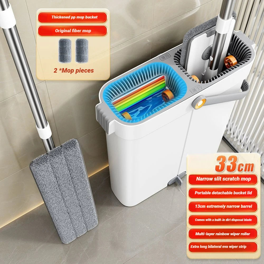 JOYBOS Floor Flat Spin Mop Set With Bucket 360 Rotating Hand-Free 33cm Washing and Squeeze For Home Toilet Bathroom Cleaner Mop