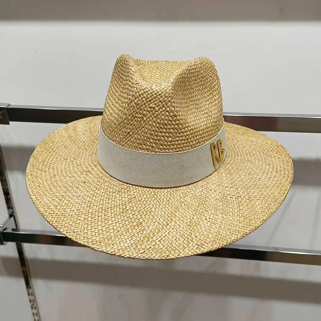 Metal RB letter summer straw hat for men and women summer outdoor vacation beach sun hat panama hat beach accessories