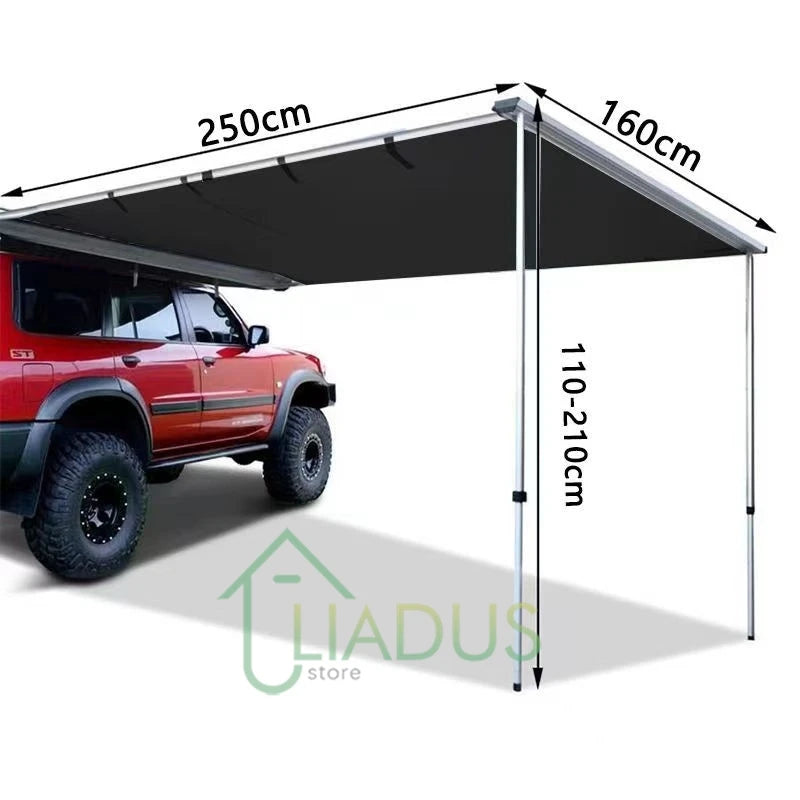 Universal Car Side Awning Portable Quick Fold Roof Top Tent Camping Shade Shelter Vehicle Canopy Fast Storage for RV Off-Road