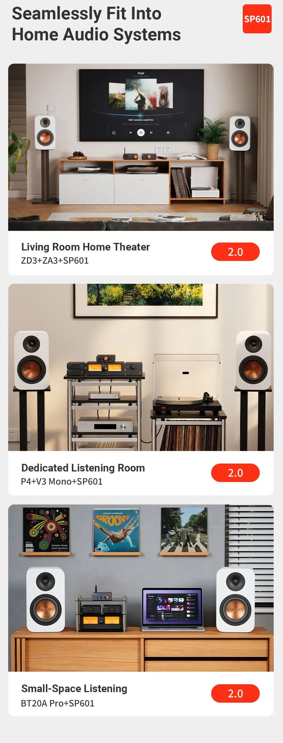Fosi Audio SP601 6Ω 160W Bookshelf Speaker Hi-Fi Audio for Home Theater ，Desktop Computer