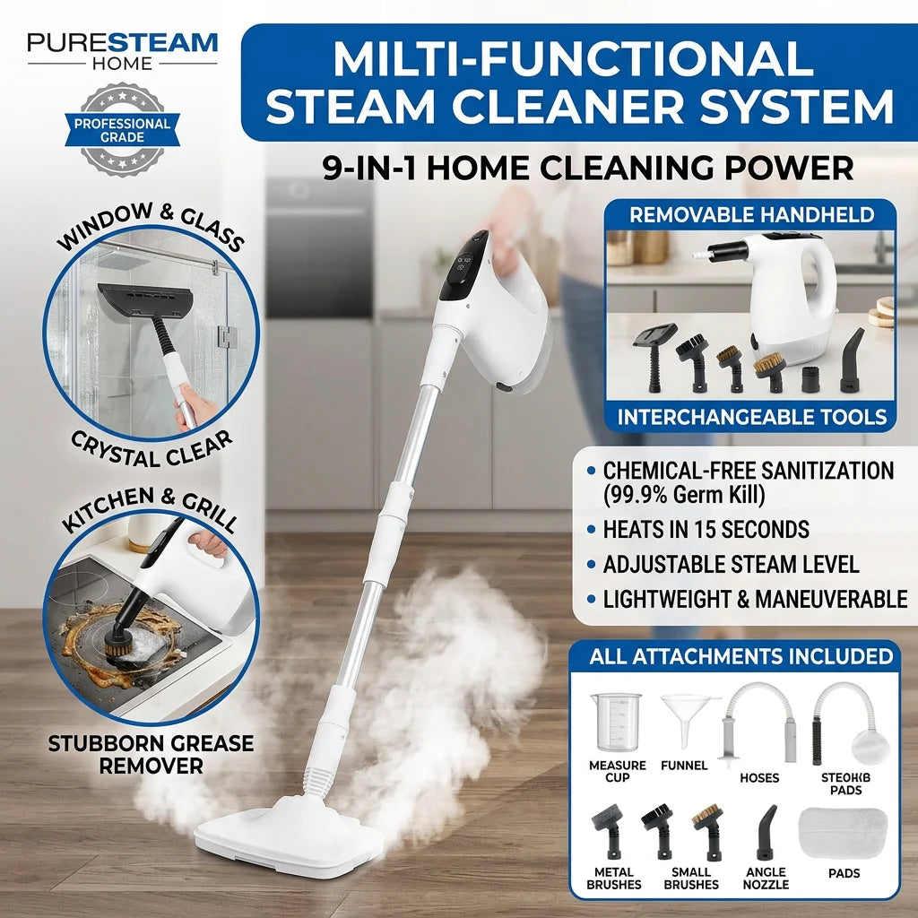 New Electric Steam Cleaner High-Power Multifunctional Handheld Steam Mop for Household Use 8 in 1 High-temperature Steam Cleaner