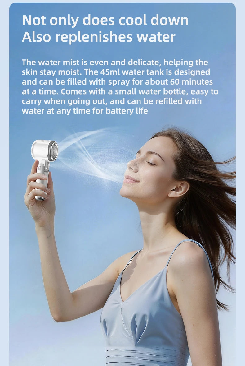 Mini Fan Portable Water Mist Fan 3600mAh 5 Speeds Handheld Foldable Neck Hanging Humidifier Small Spray Fans Type-C Rechargeable Vibely Store