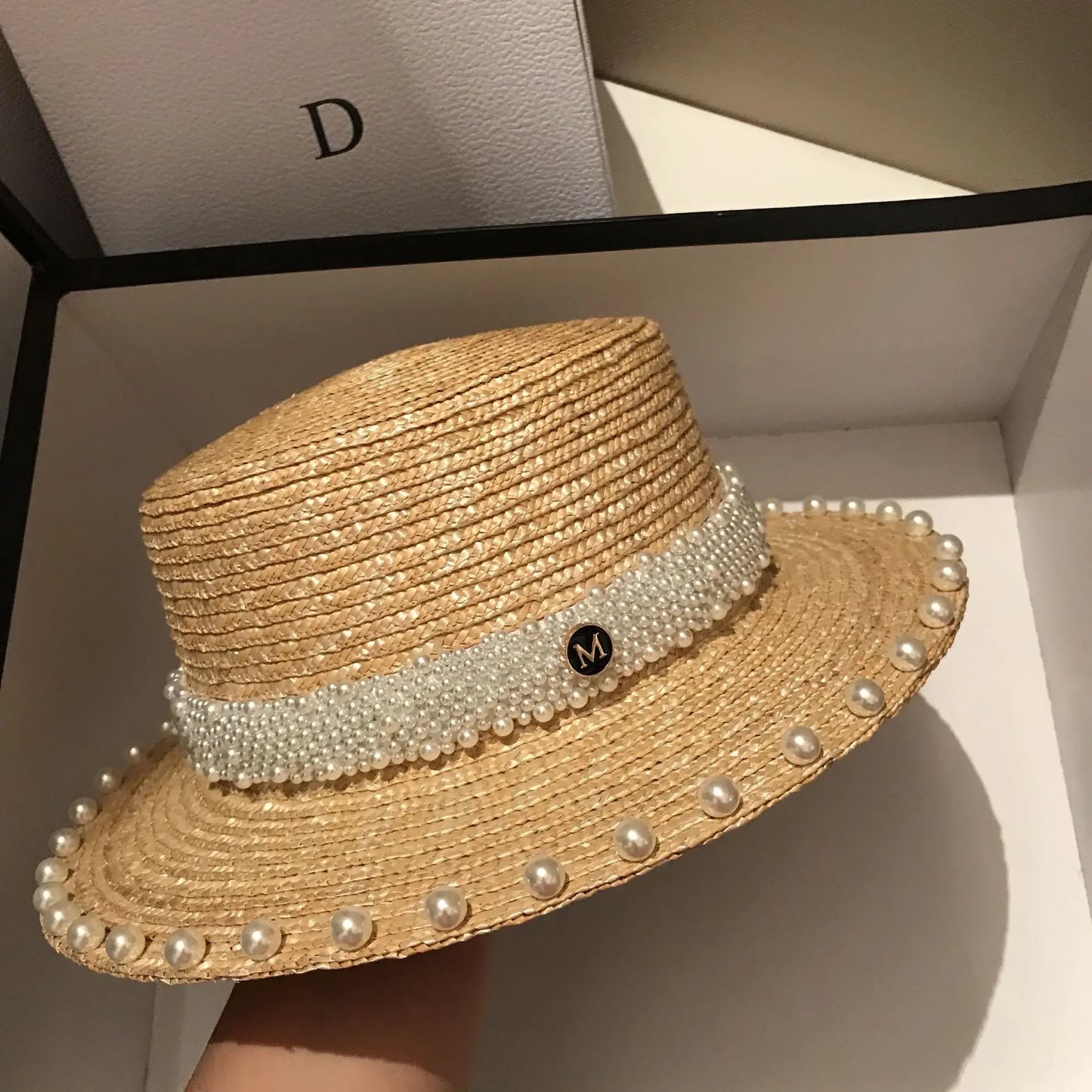 Hepburn style summer straw hat French elegant ladies seaside travel sun hat bow ribbon flat top wide brim straw hat  여름모자