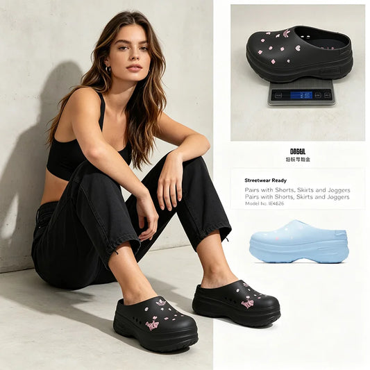 Adidas Originals x Disney Women Platform Clogs Slip On Mules Pink Heart Print Waterproof EVA Chunky Sole Streetwear Sandals