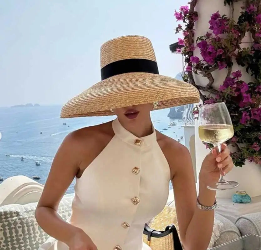Metal RB letter summer straw hat for men and women summer outdoor vacation beach sun hat panama hat  beach accessories
