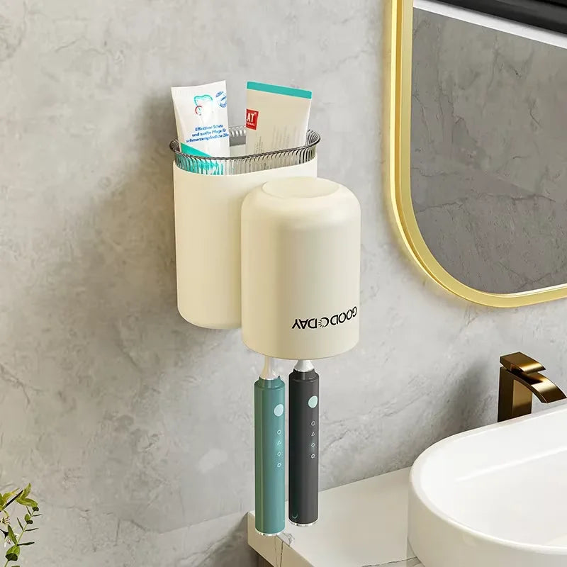 Washing Cup Toothbrush Holder Wall Mounted Toothpaste Shaver Storage Multifunctional Household Bathroom Accessories Storage Rack