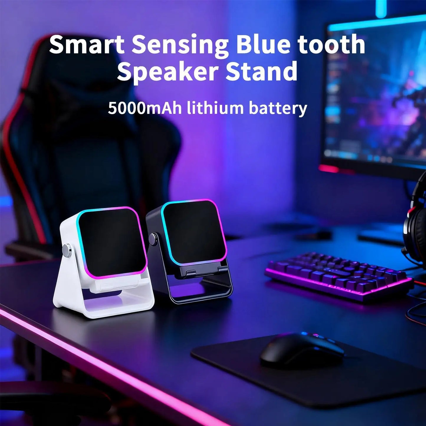 5 In 1 Auto-induction Wireless Induction Speaker 8 Mode RGB Light Phone Stand Surround Sound Portable Phone Holder