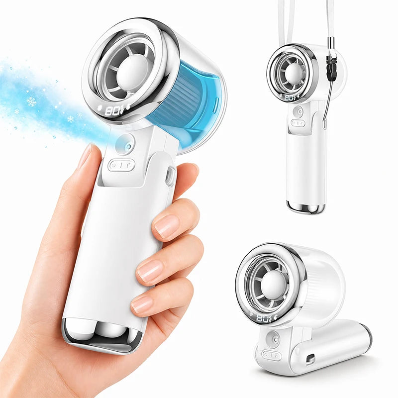 Mini Fan Portable Water Mist Fan 3600mAh 5 Speeds Handheld Foldable Neck Hanging Humidifier Small Spray Fans Type-C Rechargeable Vibely Store