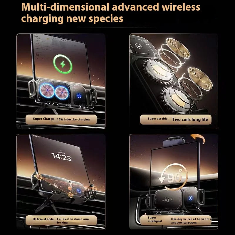 2IN1 Car Wireless Charger Phone Holder Touch Rotate Stand for Samsung Galaxy Fold 6 5 4 3 Z Flip iphone 16 15 14 13 12 11Pro Max