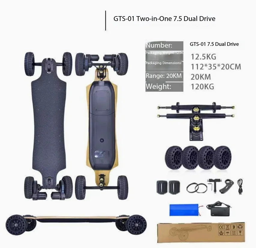 All Terrain Electric Skateboard, Off-Road Shock Absorbing Board, Wireless Remote Control High Speed Scooter for Adults Commute