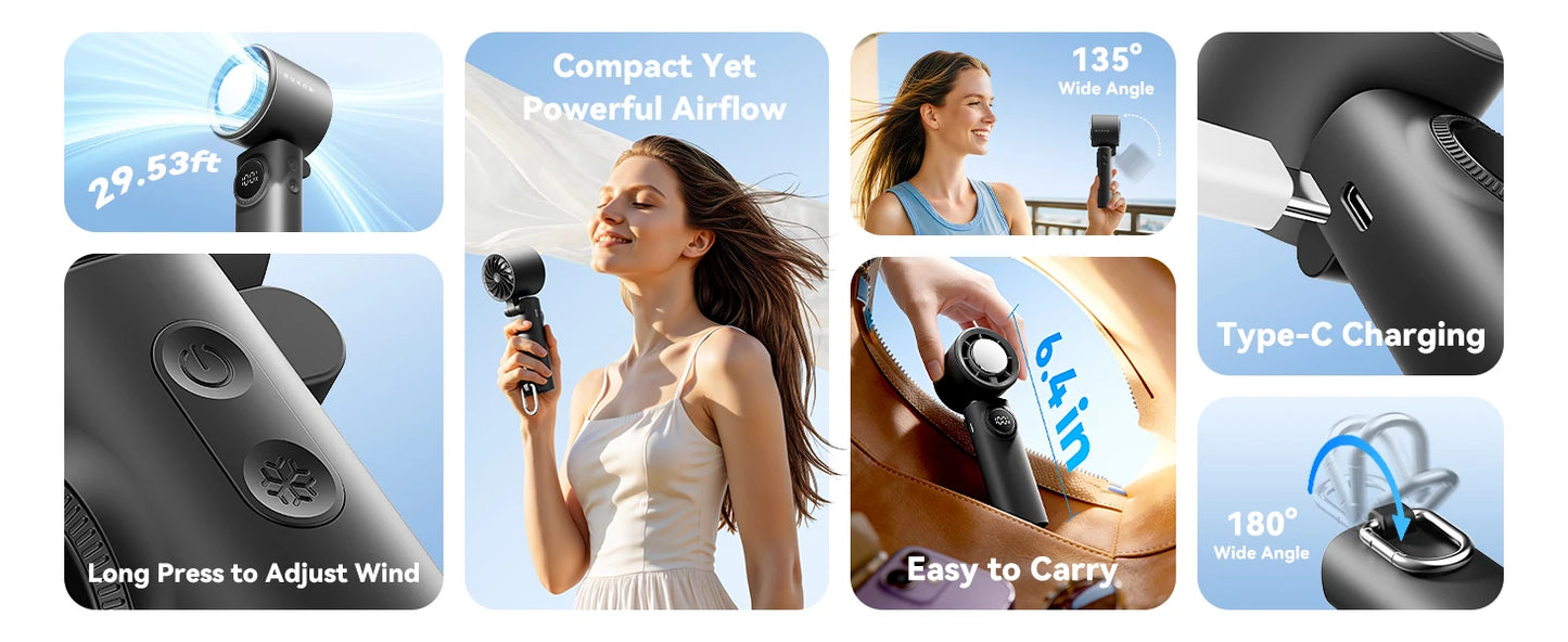 MUXNW 3-in-1 Foldable Handheld Fan 11000RPM 3000mAh 100-Speed USB-C Digital Display for Travel Office