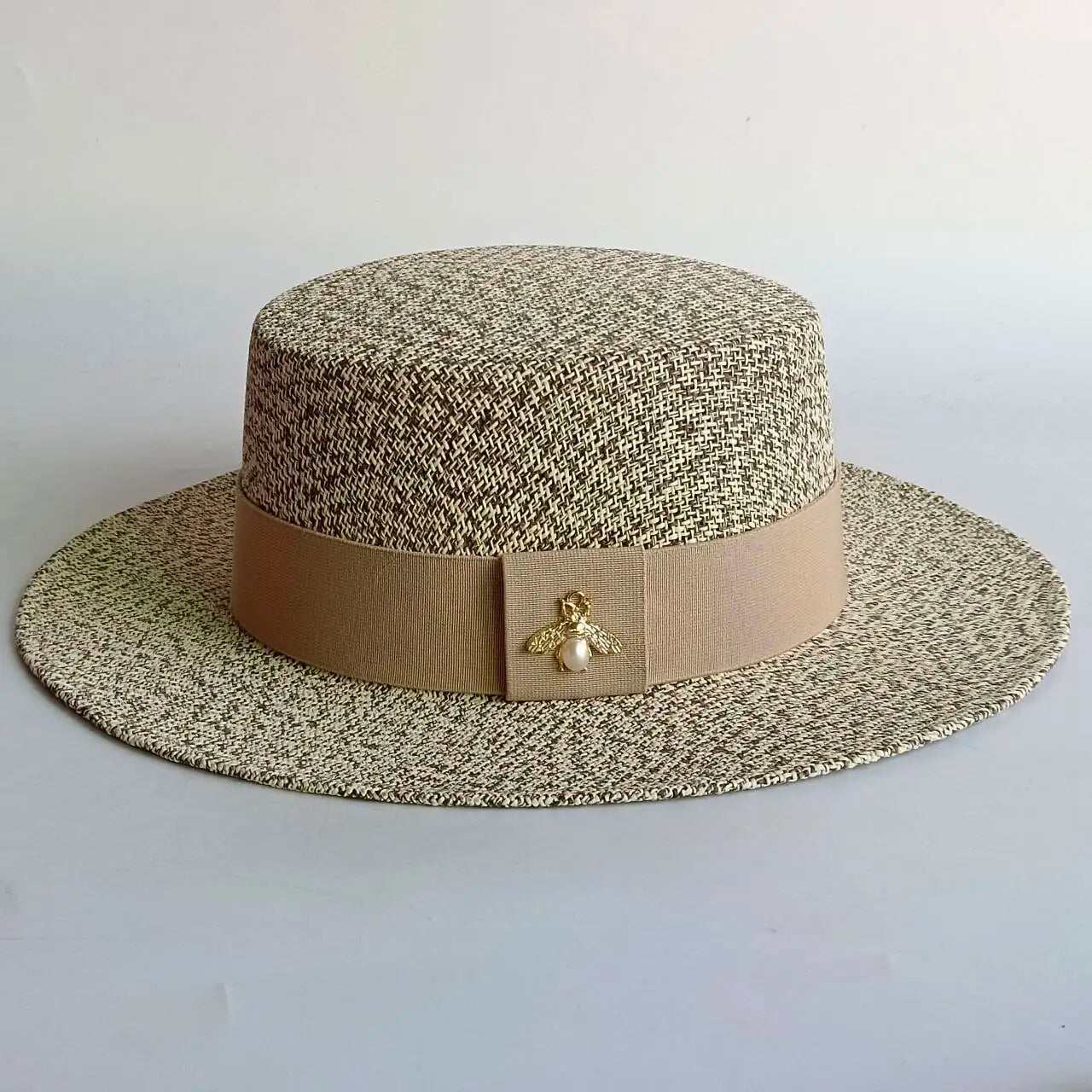 Metal RB letter summer straw hat for men and women summer outdoor vacation beach sun hat panama hat  beach accessories