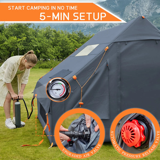 Inflatable Tents for Camping - Easy Blow Up Glamping Tent with Hand Pump, Hot Tent with Stove Jack Waterproof PVC Air Inflatable