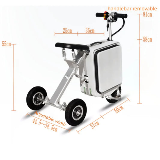 Mini Luggage 3 Wheel Electric Scooter Folding With Storage For Elderly 300W Adult Mobility Scooter Lightweight Removable Battery