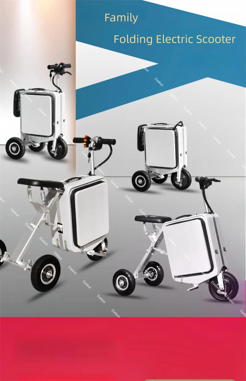 Mini Luggage 3 Wheel Electric Scooter Folding With Storage For Elderly 300W Adult Mobility Scooter Lightweight Removable Battery