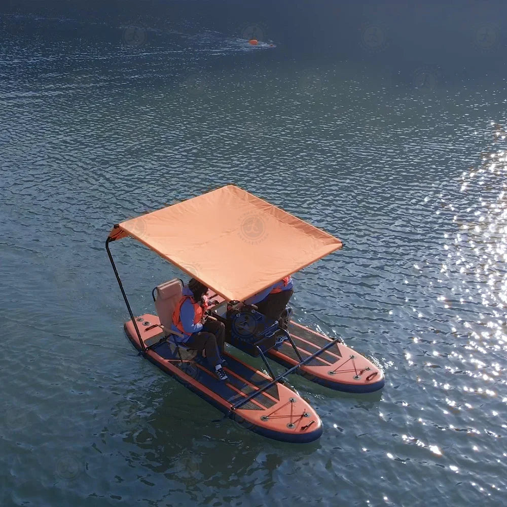 Inflatable Catamaran Boat with Dual Paddleboards and Outboard Motor for Water Adventure