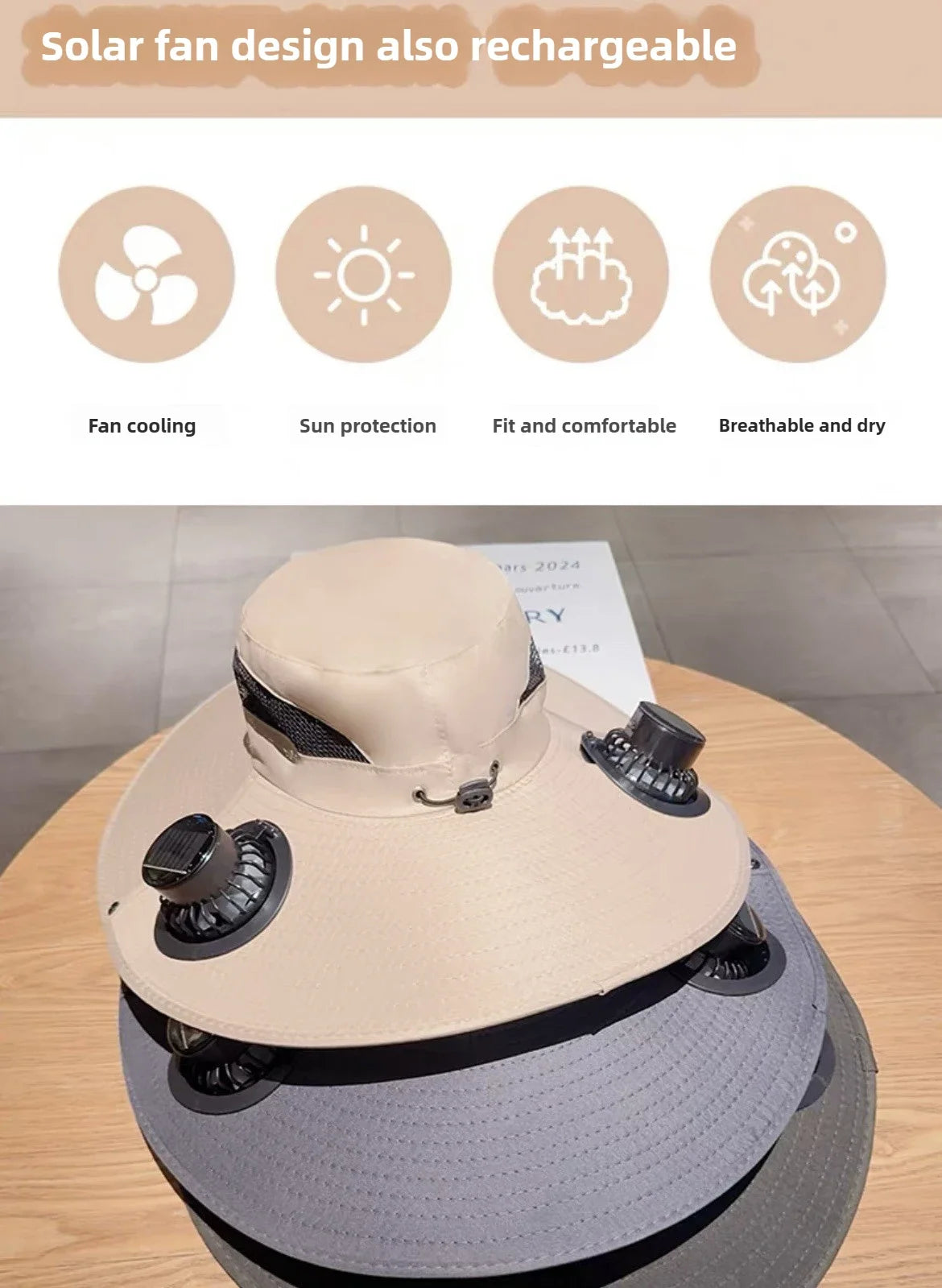 Mens Quick Dry Bucket Hat Large Size Sun Hat with Solar Powered Fan USB Rechargeable for Outdoor Hiking Camping Fishing Activity