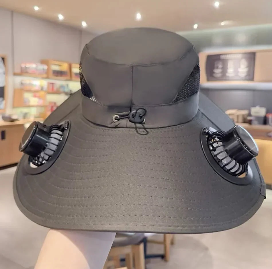 Mens Quick Dry Bucket Hat Large Size Sun Hat with Solar Powered Fan USB Rechargeable for Outdoor Hiking Camping Fishing Activity