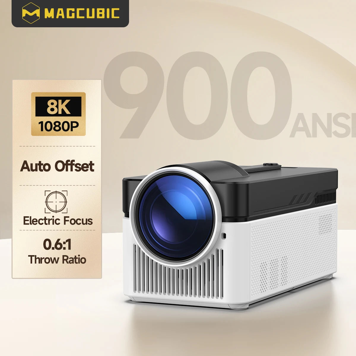 Magcubic 8K Ultra Short Throw Projector with Auto Offset 4K 1080P 900ANSI BT5.4 Electronic Focus WiFi6 AllwinnerH726 Voice HY450