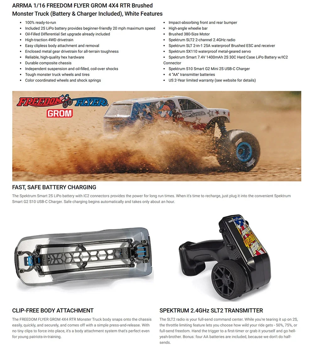 ARRMA FREEDOM FLYER GROM ARA2130FF four-wheel drive monster truck 1/16 electric RC toy car adult toy gift