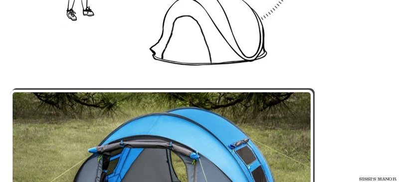 HUI LING YANG 3-4Persons Pop Up Throw Tent Automatic Waterproof Large Space Family Outdoor Camping Portable Tourist Pergola