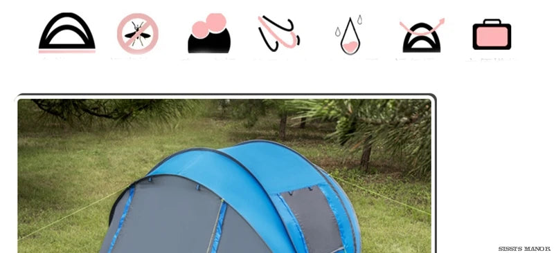HUI LING YANG 3-4Persons Pop Up Throw Tent Automatic Waterproof Large Space Family Outdoor Camping Portable Tourist Pergola