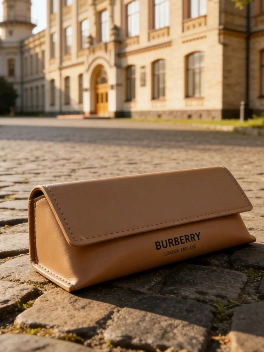 Burberry Wine Brown Leather Eyeglasses Case Luxury Hard Shell Protective Glasses Storage Box Designer Accessory For Women Perfec