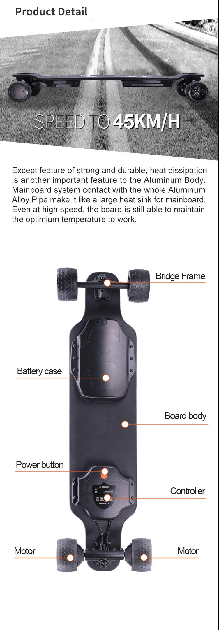 Airo Customizable 40km/h Electric Off-Road Skateboard with 25km Range 5ah Battery & 120kg Max Load Drop Deck Four-Wheel Scooter