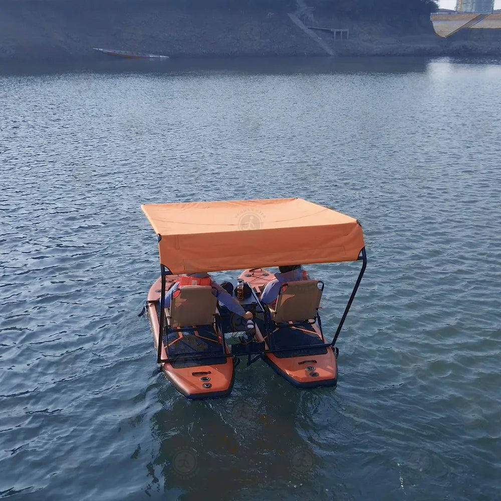 Inflatable Catamaran Boat with Dual Paddleboards and Outboard Motor for Water Adventure