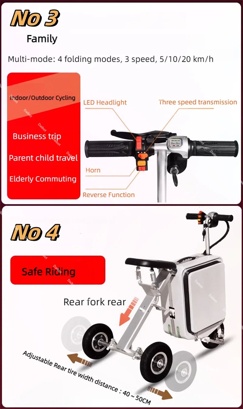 Folding Luggage Parent Child Electric Scooter For Adults With Seat 300W 36V Travel Lightweight Mobility Scooter For Elderly