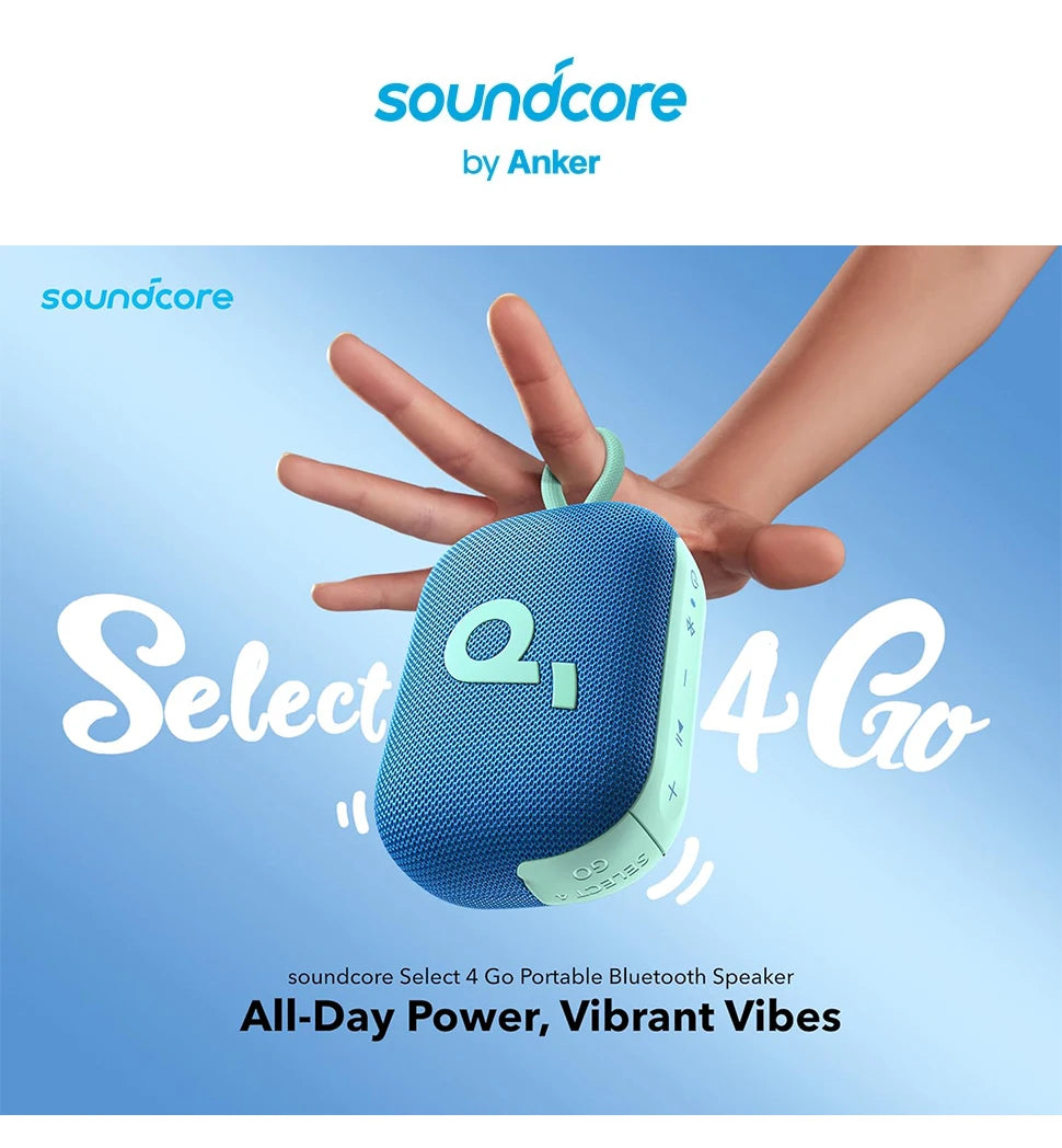 Soundcore Select 4 Go Bluetooth Shower Speaker by Anker, IP67 Waterproof/Dustproof, Ultra-Portable Speaker, 20H Playtime
