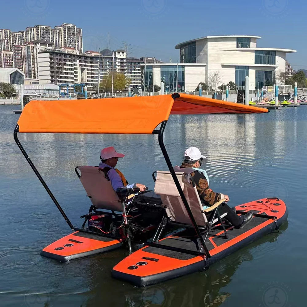 Inflatable Catamaran Boat with Dual Paddleboards and Outboard Motor for Water Adventure