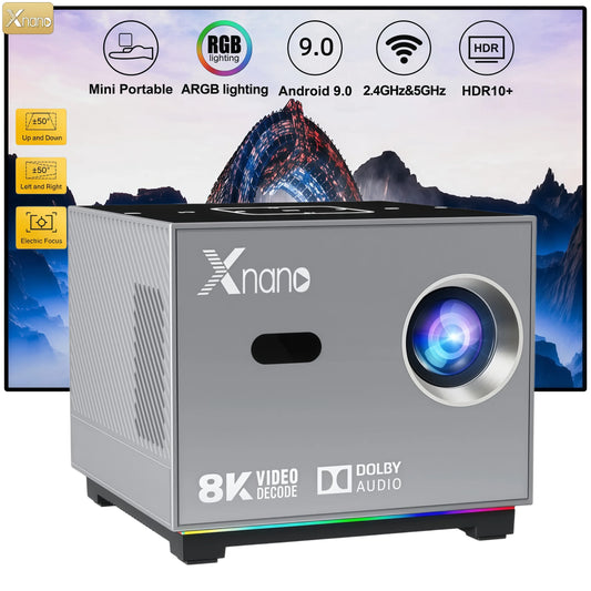 Xnano X3 Mini Projector Android 9.0 8K Decode Electric Focus ±50° Keystone ARGB Light Dolby Audio Portable Home Theater WiFi BT