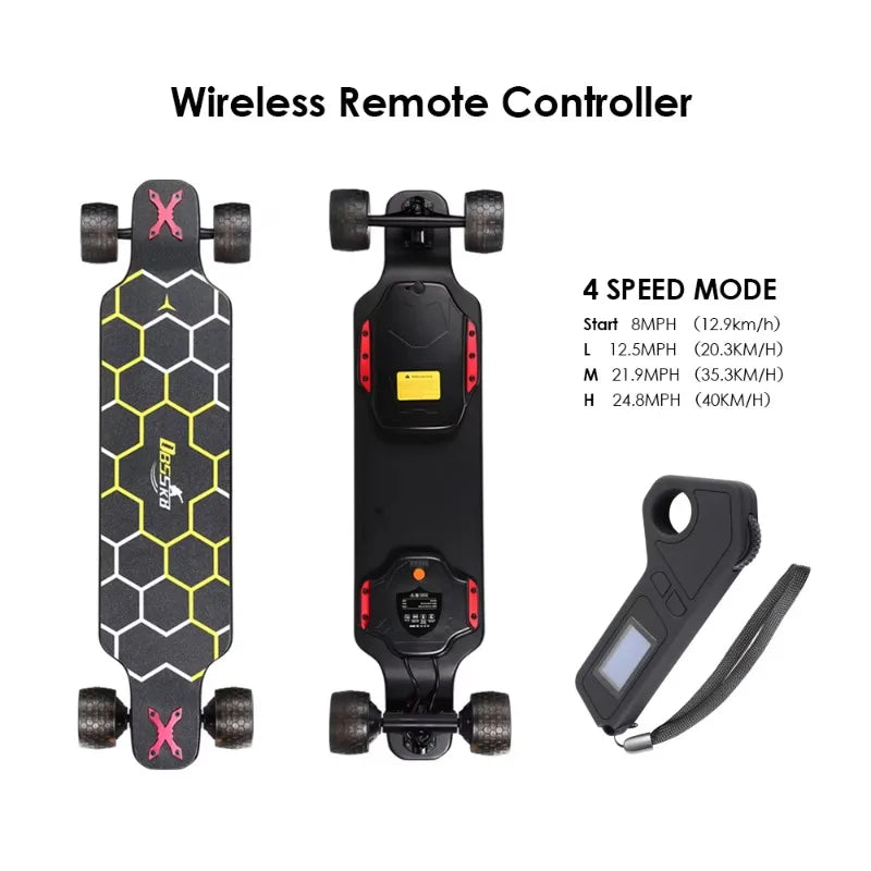 Airo Customizable 40km/h Electric Off-Road Skateboard with 25km Range 5ah Battery & 120kg Max Load Drop Deck Four-Wheel Scooter