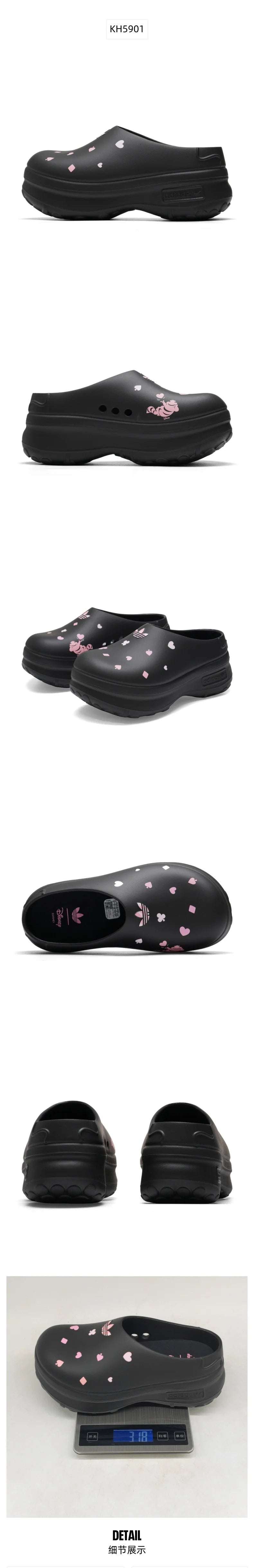 Adidas Originals x Disney Women Platform Clogs Slip On Mules Pink Heart Print Waterproof EVA Chunky Sole Streetwear Sandals