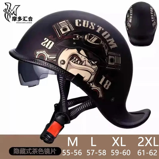 Retro Motorcycle Helmets for Men Vintage Motorbike Half Helmet with Built-in Lens Summer Electric Bike Safety Cap Fashion Harley