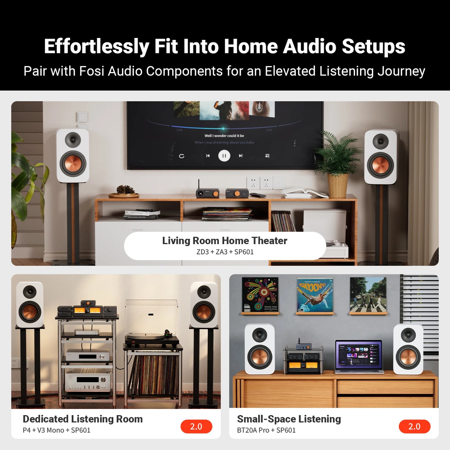 Fosi Audio SP601 6Ω 160W Bookshelf Speaker Hi-Fi Audio for Home Theater ，Desktop Computer