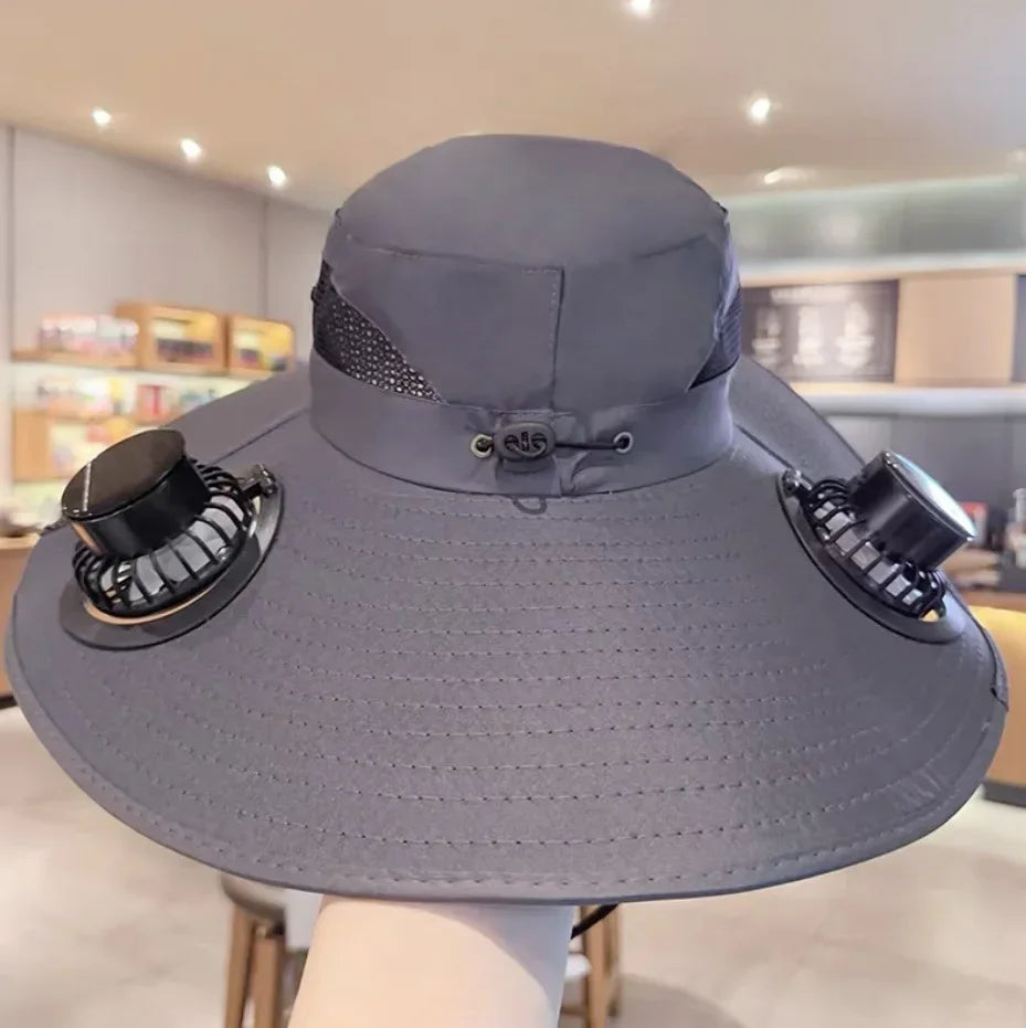 Mens Quick Dry Bucket Hat Large Size Sun Hat with Solar Powered Fan USB Rechargeable for Outdoor Hiking Camping Fishing Activity