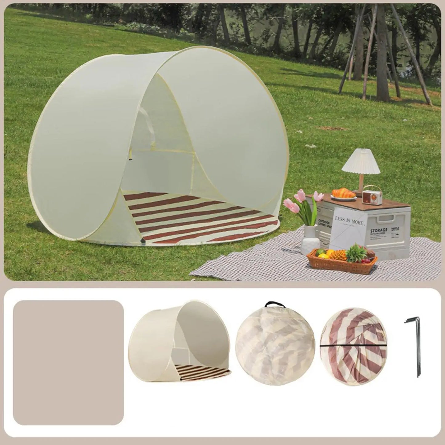 Beach Tent 3/4 Person Easy Pop Camping Canopy Beach Shelter with Ventilating Mesh Window for Outdoor Camping Picnic Garden