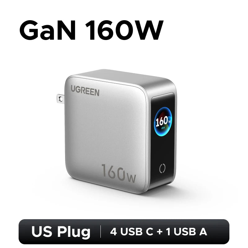UGREEN 160W GaN Charger With Smart Display AVS PD 3.1 140W QC4.0 For MacbookPro Laptop iPhone 17 16 iPad Tablet SamsungS25 Ultra