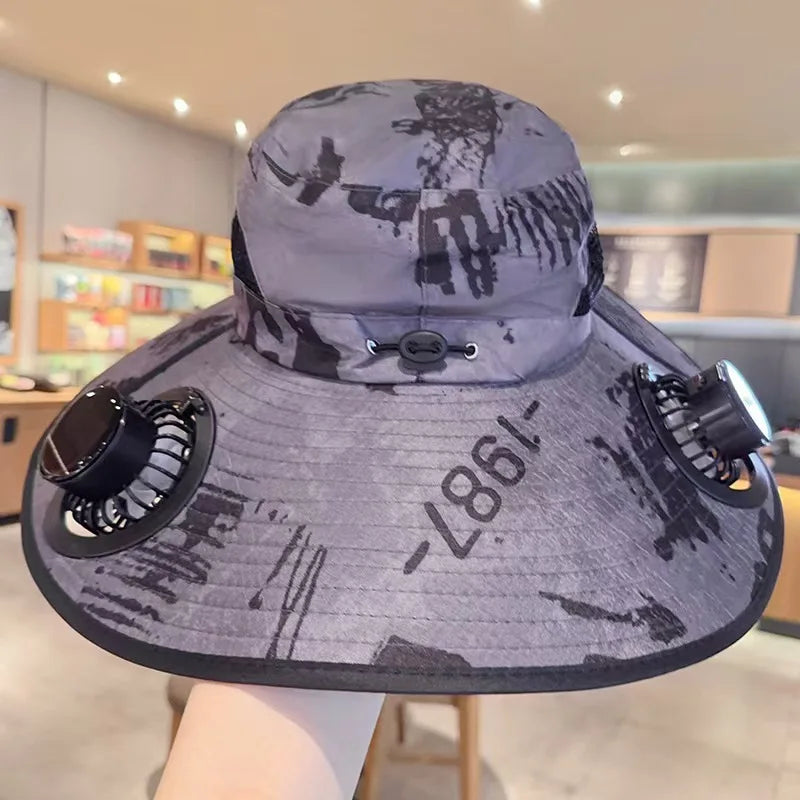 Mens Quick Dry Bucket Hat Large Size Sun Hat with Solar Powered Fan USB Rechargeable for Outdoor Hiking Camping Fishing Activity