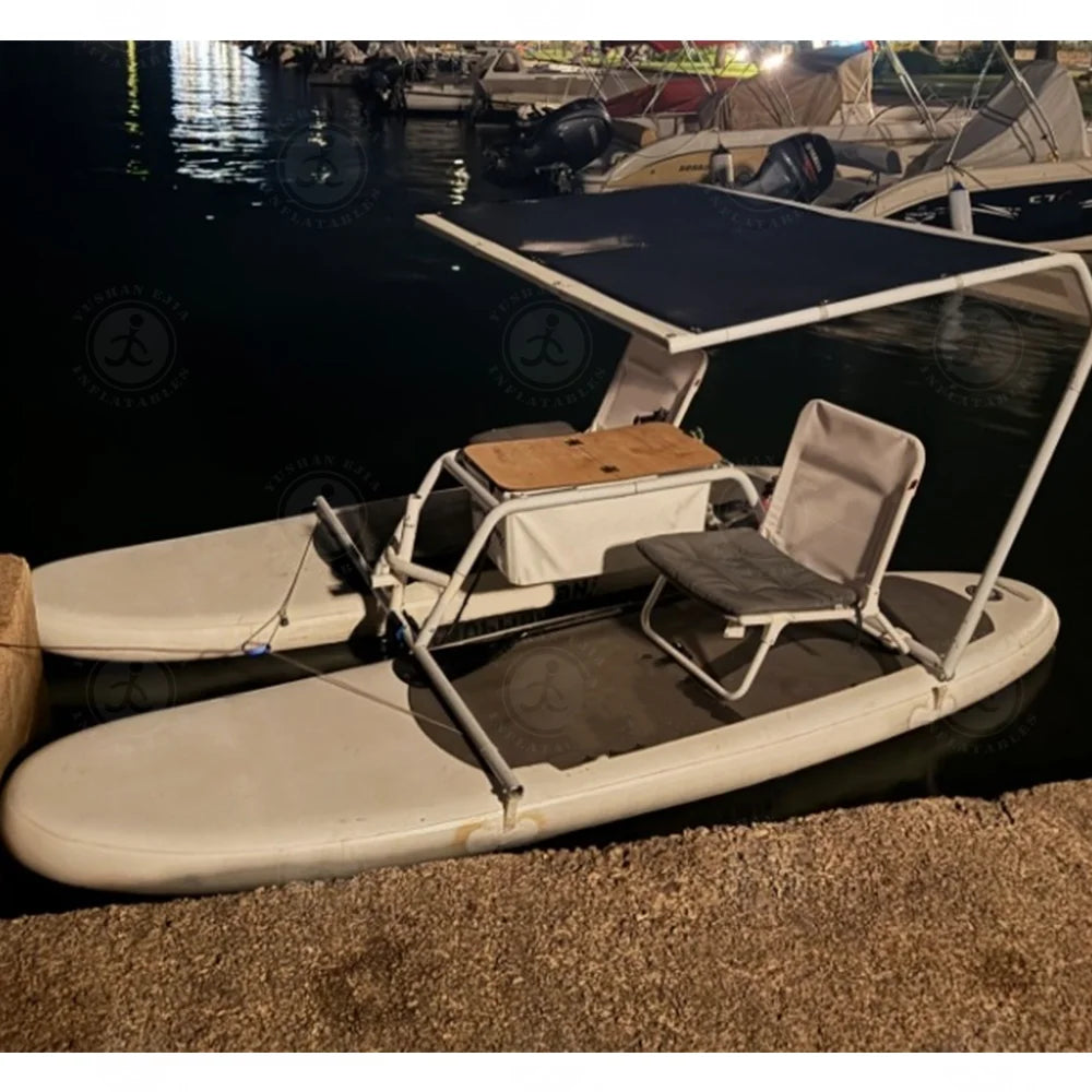 Inflatable Catamaran Boat with Dual Paddleboards and Outboard Motor for Water Adventure
