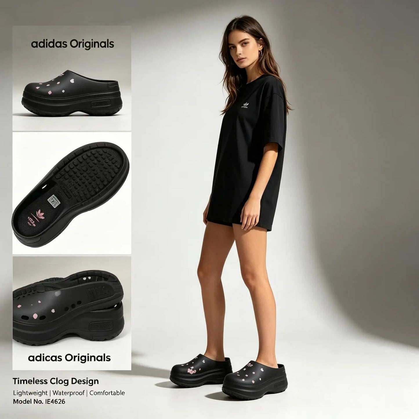 Adidas Originals x Disney Women Platform Clogs Slip On Mules Pink Heart Print Waterproof EVA Chunky Sole Streetwear Sandals