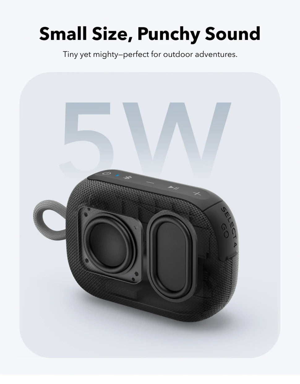 Soundcore Select 4 Go Bluetooth Shower Speaker by Anker, IP67 Waterproof/Dustproof, Ultra-Portable Speaker, 20H Playtime