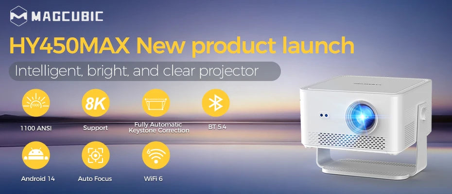 Magcubic 8K Ultra Short Throw Projector with Auto Offset 4K 1080P 900ANSI BT5.4 Electronic Focus WiFi6 AllwinnerH726 Voice HY450