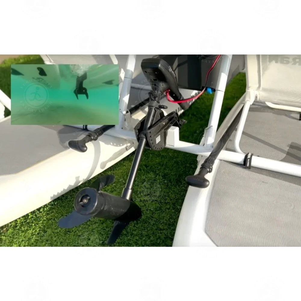 Inflatable Catamaran Boat with Dual Paddleboards and Outboard Motor for Water Adventure