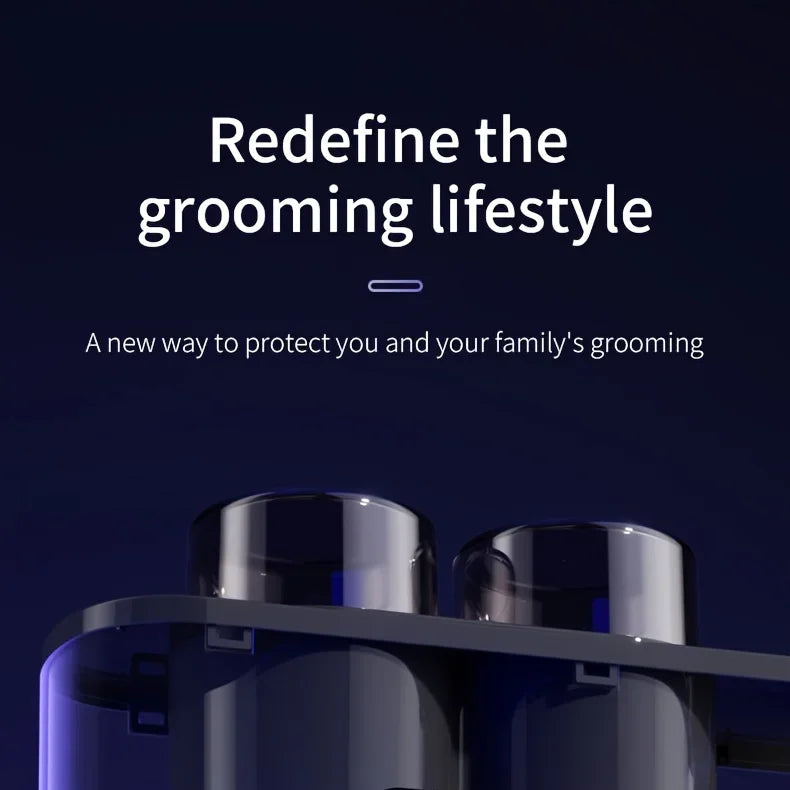 1 smart toothbrush with 2 cups, automatic toothpaste dispenser, 5-slot storage brush holder, USB lithium battery clock display