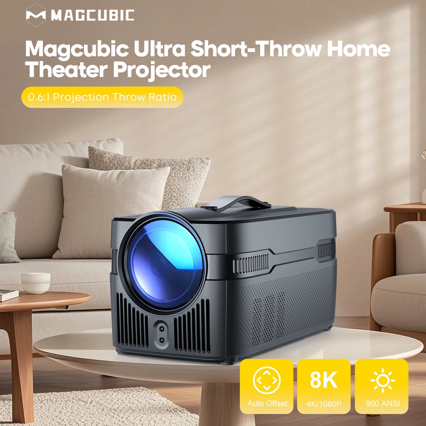 Magcubic 900ANSI HY450 C Auto Focus Projector 8K 1080P Ultra Short Throw Allwinner H726 BT5.4 Auto Offset Home Theater Voice